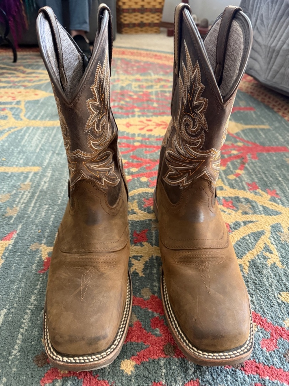 Georgia Boot Brown Leather Western Work Cowboy Boots with Embroidered Shaft